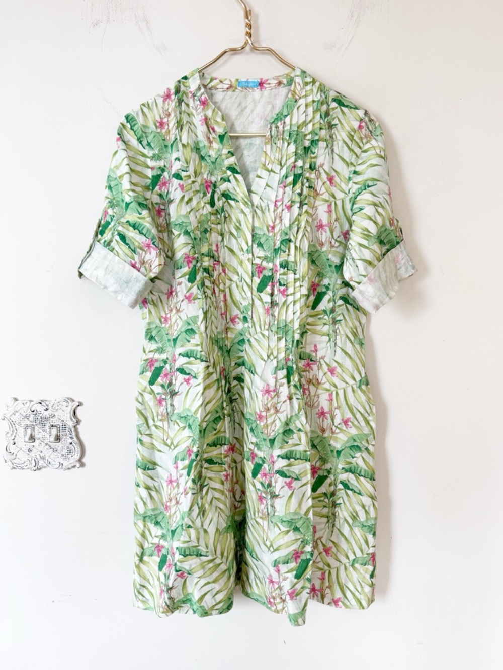 J. Mclaughlin Riviera Coral Gables Tropical Floral Linen Shirt Dress Pockets S - Picture 4 of 10